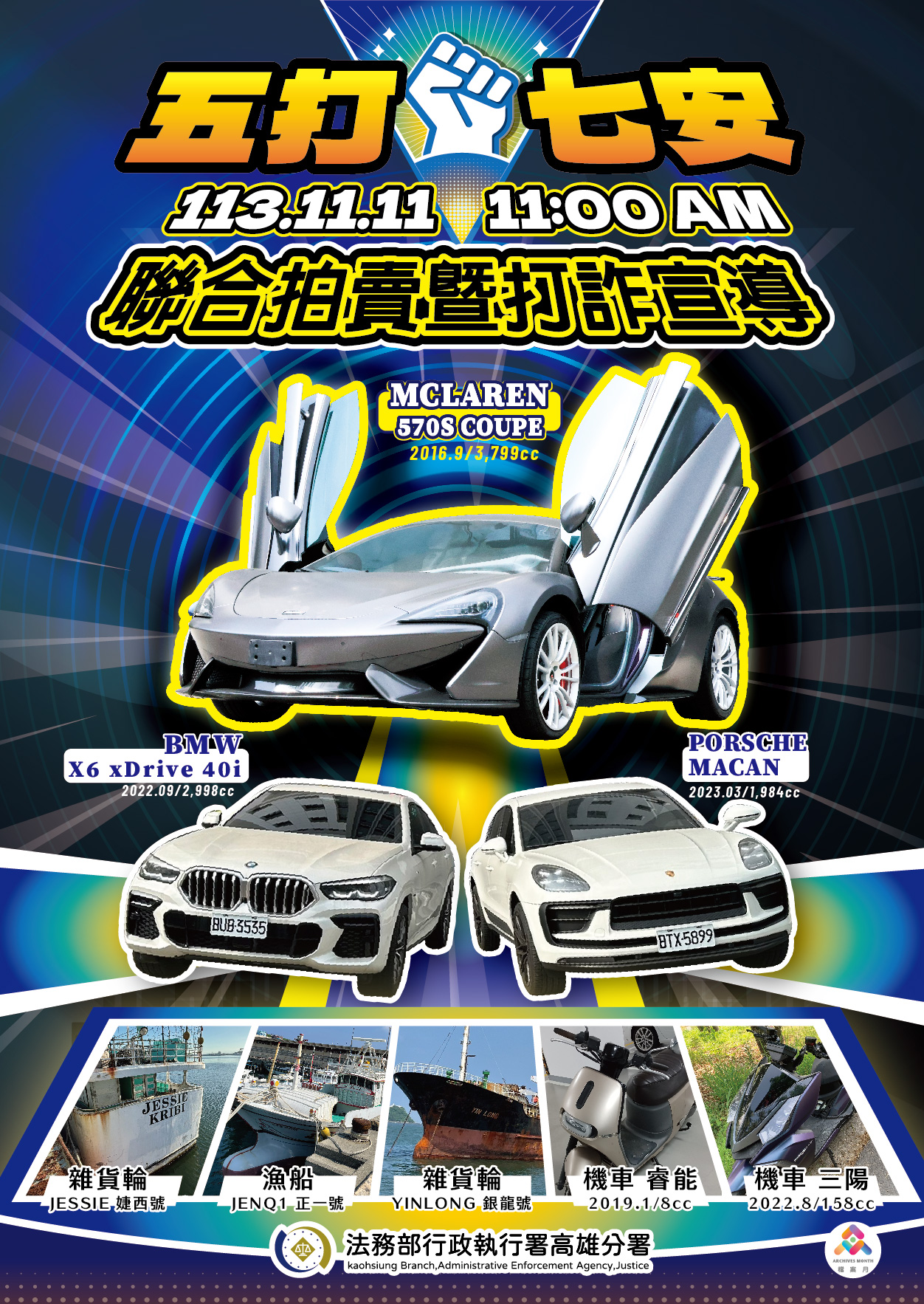 高雄執行分署拍賣超跑麥拉倫、保時捷、BMW、雜貨輪